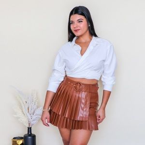 White Collared Blouse Crop Top